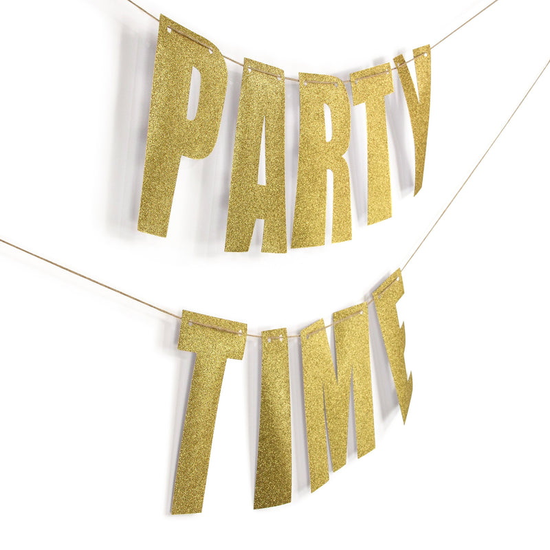 Gold "PARTY TIME" Glitter Banner, Banners & Backdrops, Jamboree 