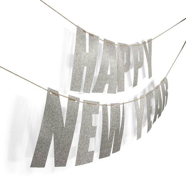 Silver "HAPPY NEW YEAR" Glitter Banner, Banners & Backdrops, Jamboree 