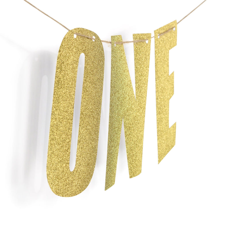 Gold "ONE" Glitter Banner, Banners & Backdrops, Jamboree 