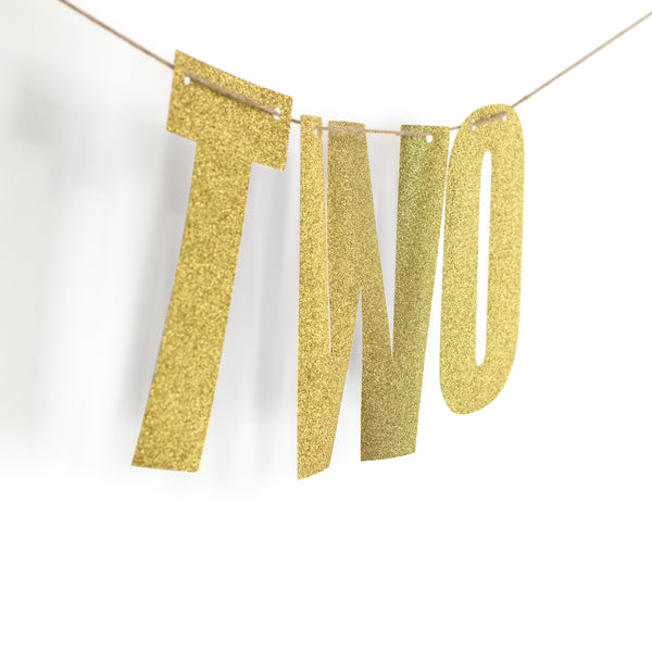 Gold "TWO" Glitter Banner, Banners & Backdrops, Jamboree 
