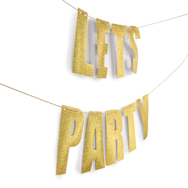 Gold "LETS PARTY" Glitter Banner, Banners & Backdrops, Jamboree 