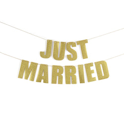 Gold "JUST MARRIED" Glitter Banner, Banners & Backdrops, Jamboree 