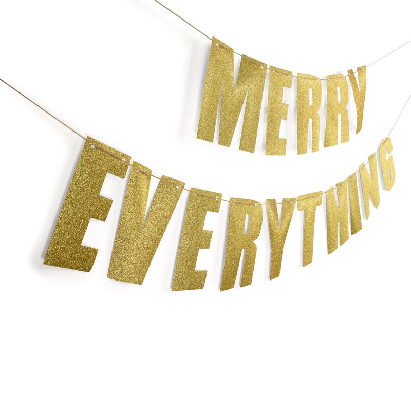 Gold "MERRY EVERYTHING" Glitter Banner, Banners & Backdrops, Jamboree 