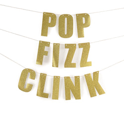 Gold "POP FIZZ CLINK" Glitter Banner, Banners & Backdrops, Jamboree 