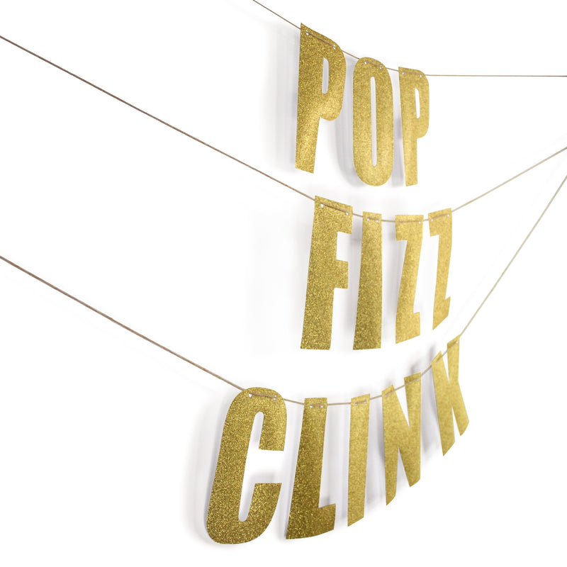 Gold "POP FIZZ CLINK" Glitter Banner, Banners & Backdrops, Jamboree 