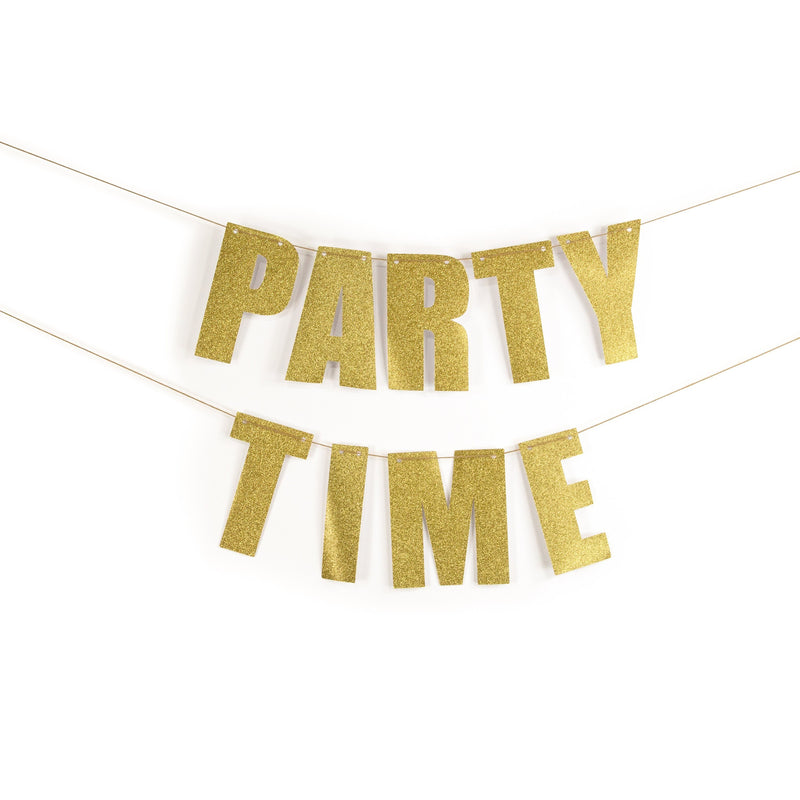 Gold "PARTY TIME" Glitter Banner, Banners & Backdrops, Jamboree 