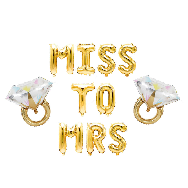 Gold "Miss to Mrs" Balloon Banner - 16" Letter Balloons - Gold - Bridal Shower, Bachelorette Bash, Wedding Party, Diamond Ring, Engagement, , Jamboree 