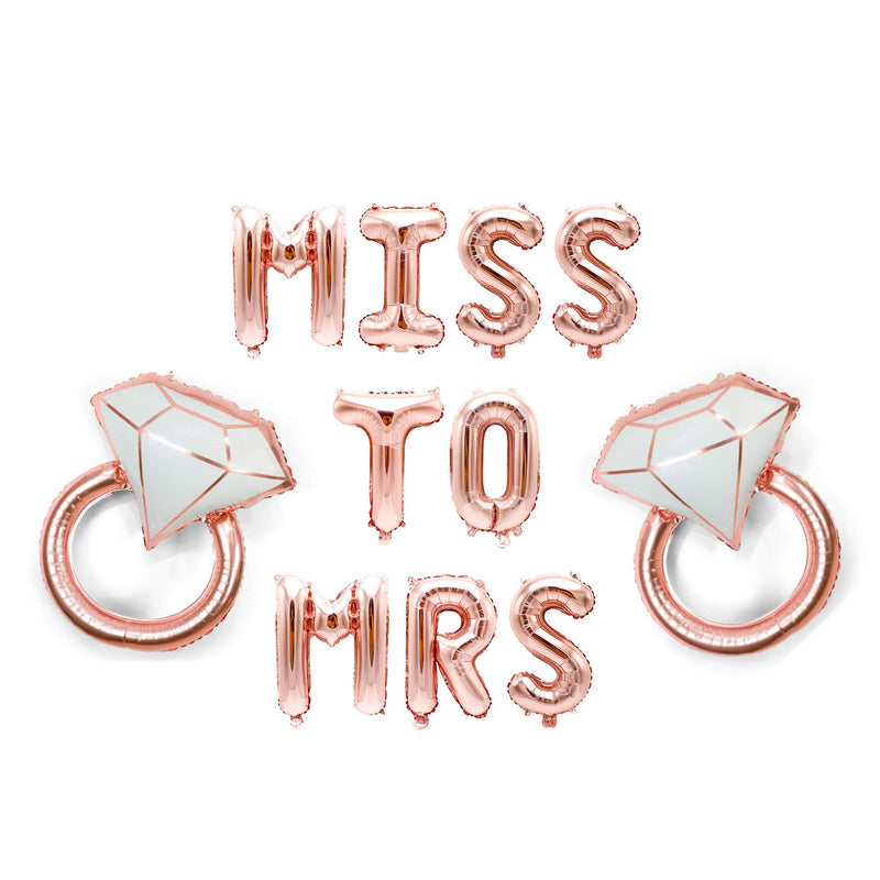 Gold "Miss to Mrs" Balloon Banner - 16" Letter Balloons - Gold - Bridal Shower, Bachelorette Bash, Wedding Party, Diamond Ring, Engagement, , Jamboree 