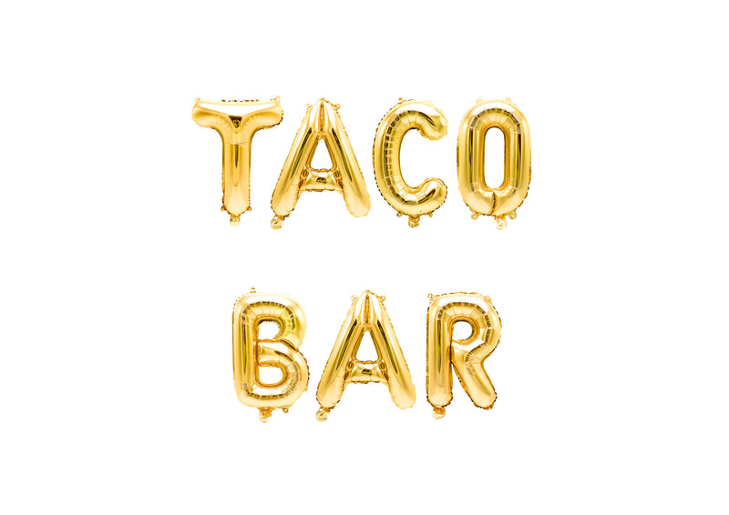 Gold "Taco Bar" Balloon Banner - 16" Letter Balloons - Gold - Fiesta party Decor, Food Table Banner, Cinco De Mayo, Llama Theme, Cactus, , Jamboree 