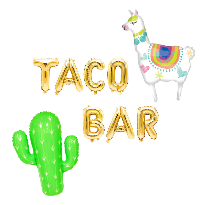 Gold "Taco Bar" Balloon Banner - 16" Letter Balloons - Gold - Fiesta party Decor, Food Table Banner, Cinco De Mayo, Llama Theme, Cactus, , Jamboree 
