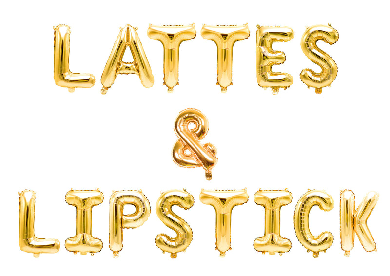 Gold "Lattes and Lipstick" Balloon Banner - 16" Letter Balloons - Gold - Galentines Day Banner, Friends Valentine, Bachelorette Bash, , Jamboree 