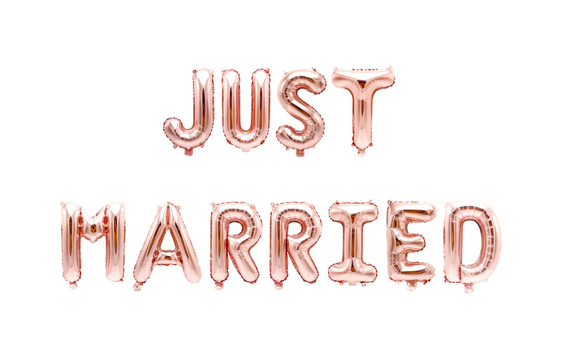 Rose Gold "Just Married" Balloon Banner - 16" Letter Balloons - Rose Gold - Wedding Party, Head Table Banner, Wedding Photo Backdrop, , Jamboree 