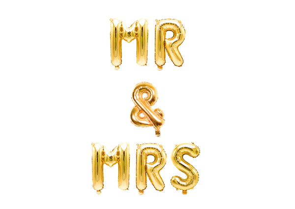 Gold "Mr & Mrs" Balloon Banner - 16" Letter Balloons - Gold - Bridal Shower, Engagement, Wedding Head Table Banner, Wedding Photo Backdrop, , Jamboree 