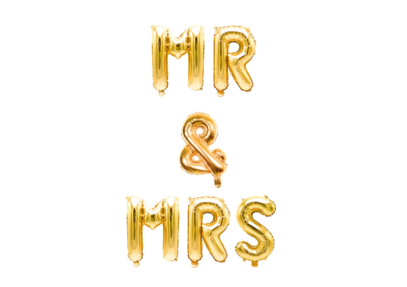 Gold "Mr & Mrs" Balloon Banner - 16" Letter Balloons - Gold - Bridal Shower, Engagement, Wedding Head Table Banner, Wedding Photo Backdrop, , Jamboree 