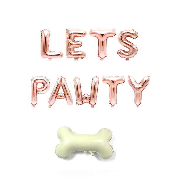 Rose Gold "Lets Pawty" Balloon Banner - 16" Letter Balloons - Rose Gold - Puppy/Dog Adoption, Dog Birthday Party, Paw Patrol Theme, , Jamboree 