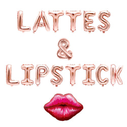 Rose Gold "Lattes and Lipstick" Balloon Banner -16" Letter Balloons- Rose Gold - Galentines Day Banner, Friends Valentine, Bachelorette Bash, , Jamboree 