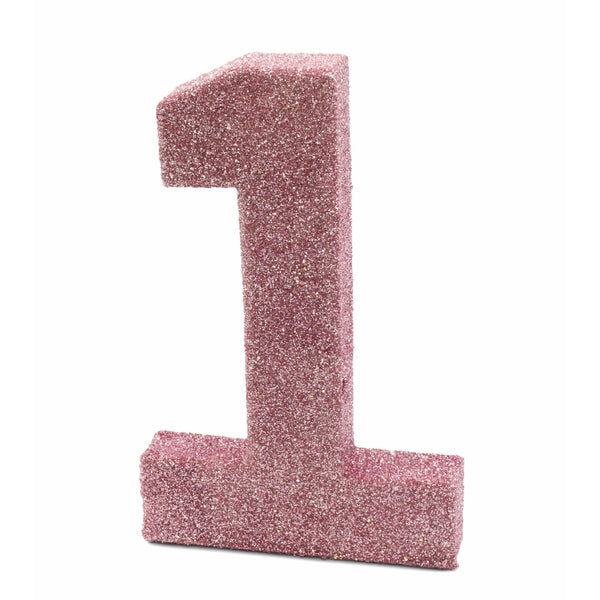 8" Blush Pink Glitter Number 1, Large Glitter Numbers, Jamboree 