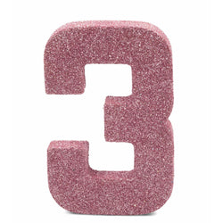 8" Blush Pink Glitter Number 3, Large Glitter Numbers, Jamboree 