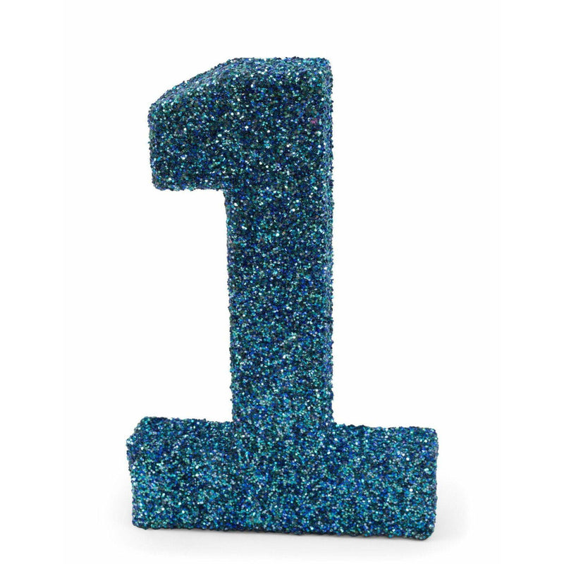 8" Coastal Sparkle Glitter Number 1, Large Glitter Numbers, Jamboree 