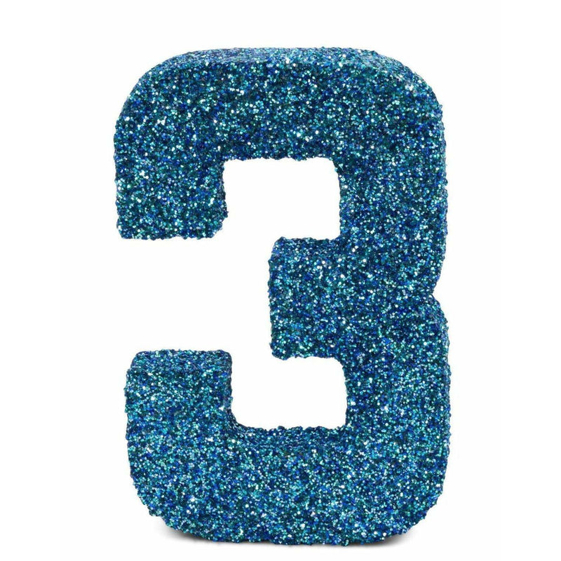 8" Coastal Sparkle Glitter Number 3, Large Glitter Numbers, Jamboree 