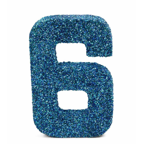 8" Coastal Sparkle Glitter Number 6, Large Glitter Numbers, Jamboree 