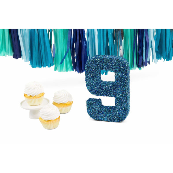 8" Coastal Sparkle Glitter Number 9, Large Glitter Numbers, Jamboree 
