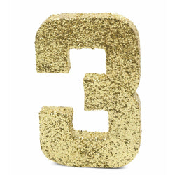 8" Gold Glitter Number 3, Large Glitter Numbers, Jamboree 