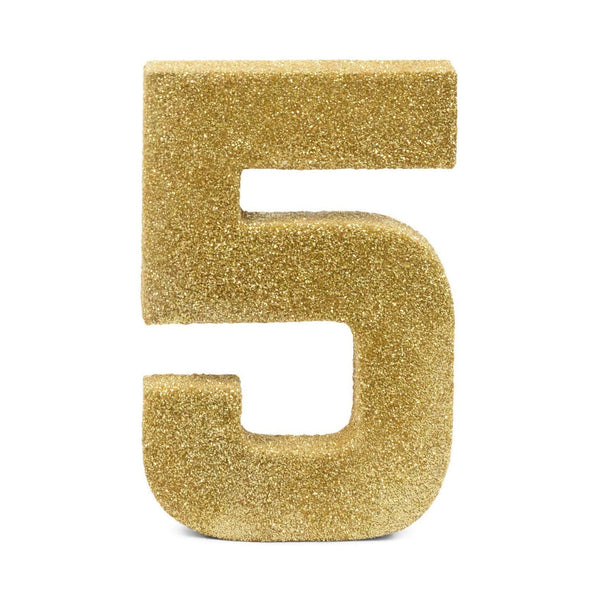 8" Gold Glitter Number 5, Large Glitter Numbers, Jamboree 