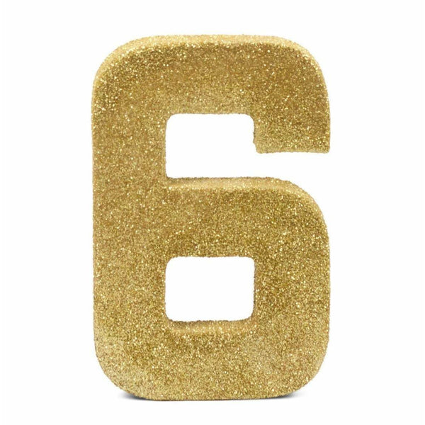 8" Gold Glitter Number 6, Large Glitter Numbers, Jamboree 