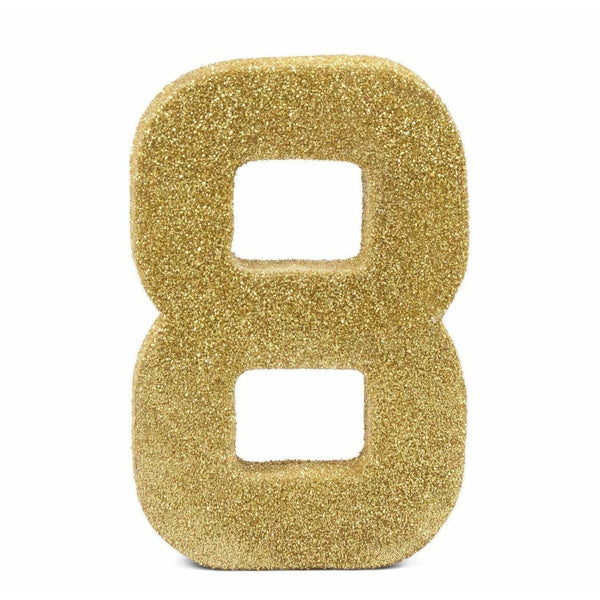 8" Gold Glitter Number 8, Large Glitter Numbers, Jamboree 