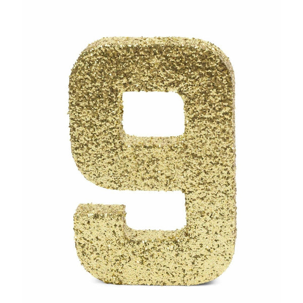 8" Gold Glitter Number 9, Large Glitter Numbers, Jamboree 