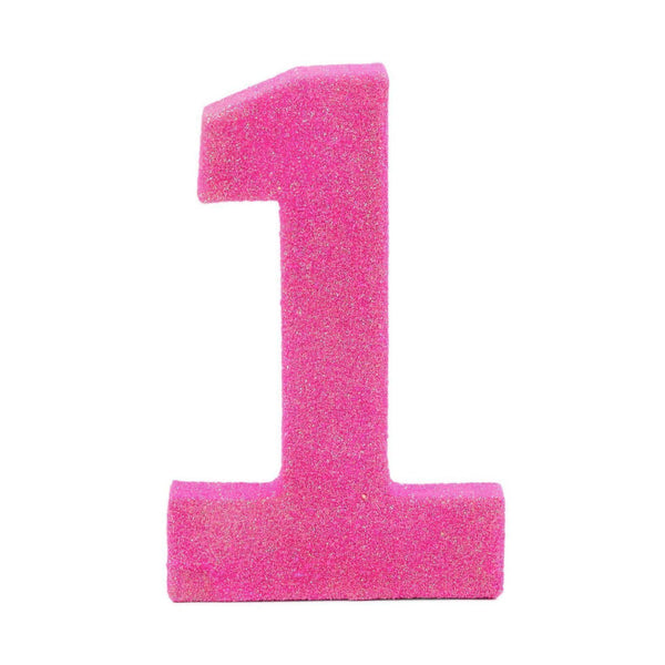 8" Hot Pink Glitter Number 1, Large Glitter Numbers, Jamboree 