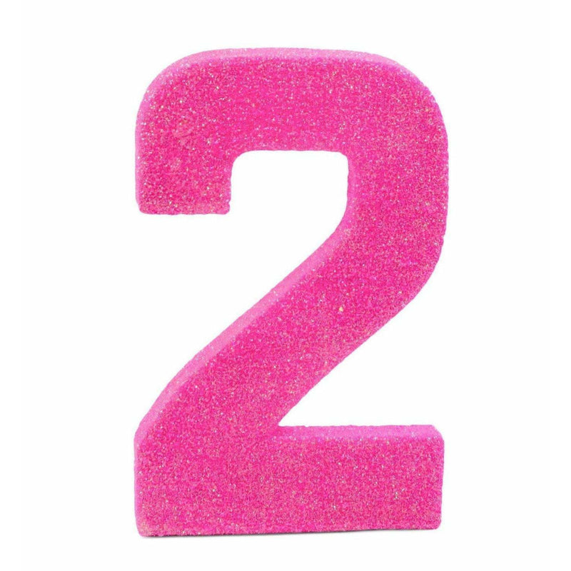 8" Hot Pink Glitter Number 2, Large Glitter Numbers, Jamboree 