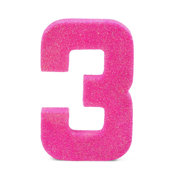 8" Hot Pink Glitter Number 3, Large Glitter Numbers, Jamboree 