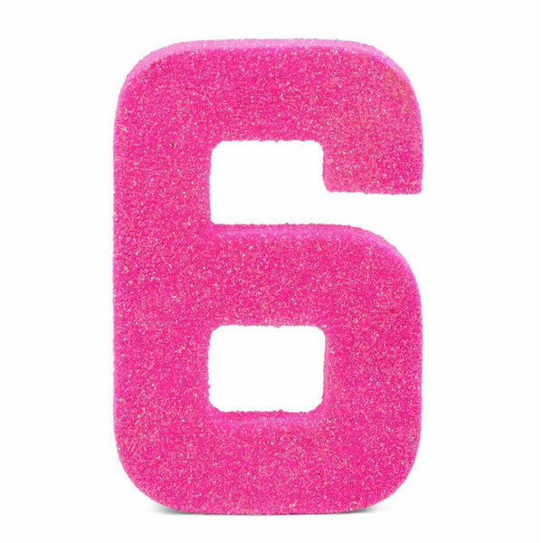 8" Hot Pink Glitter Number 6, Large Glitter Numbers, Jamboree 