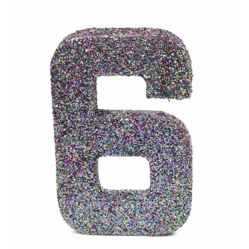 8" Mermaid Sparkle Glitter Number 6, Large Glitter Numbers, Jamboree 