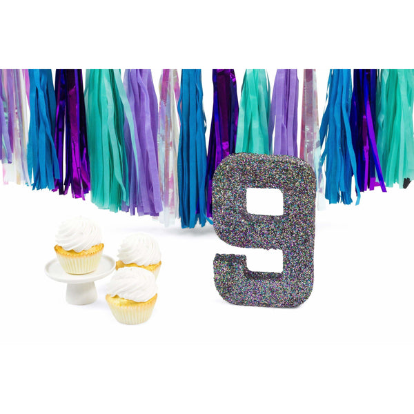 8" Mermaid Sparkle Glitter Number 9, Large Glitter Numbers, Jamboree 