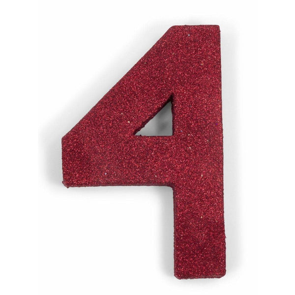 8" Red Glitter Number 4, Large Glitter Numbers, Jamboree 