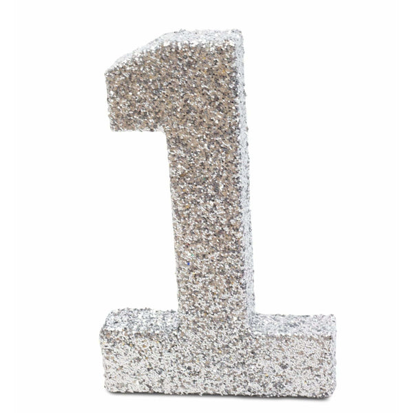 8" Silver Glitter Number 1, Large Glitter Numbers, Jamboree 
