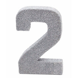 8" Silver Glitter Number 2, Large Glitter Numbers, Jamboree 