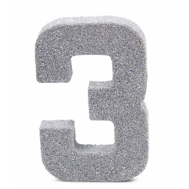 8" Silver Glitter Number 3, Large Glitter Numbers, Jamboree 