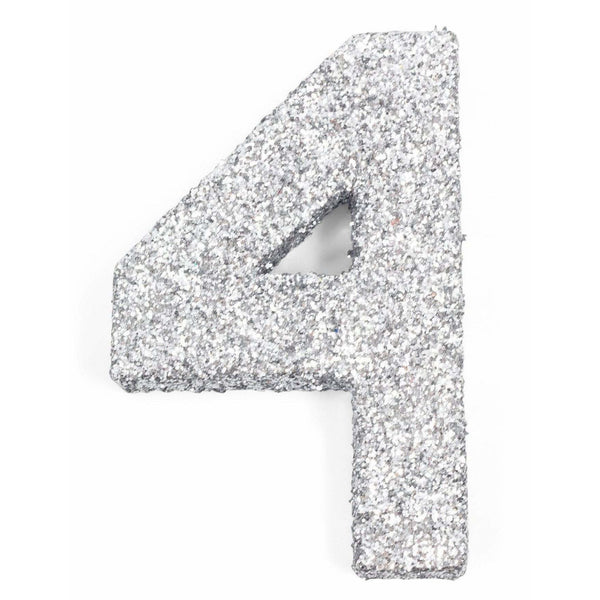 8" Silver Glitter Number 4, Large Glitter Numbers, Jamboree 
