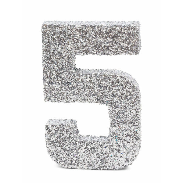 8" Silver Glitter Number 5, Large Glitter Numbers, Jamboree 