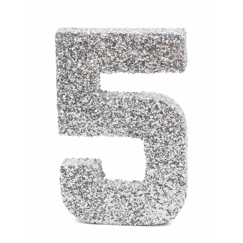 8" Silver Glitter Number 5, Large Glitter Numbers, Jamboree 