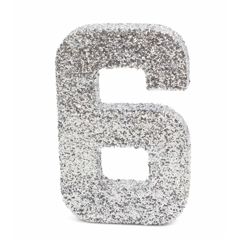 8" Silver Glitter Number 6, Large Glitter Numbers, Jamboree 