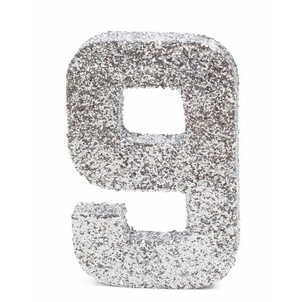 8" Silver Glitter Number 9, Large Glitter Numbers, Jamboree 