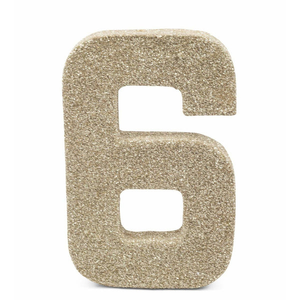 8" White Gold Glitter Number 6, Large Glitter Numbers, Jamboree 