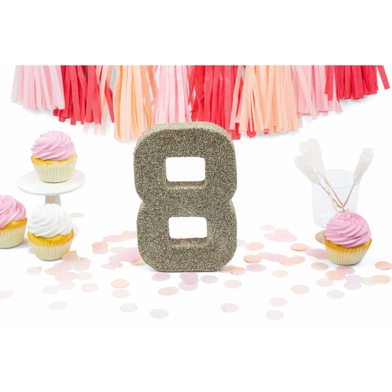 8" White Gold Glitter Number 8, Large Glitter Numbers, Jamboree 