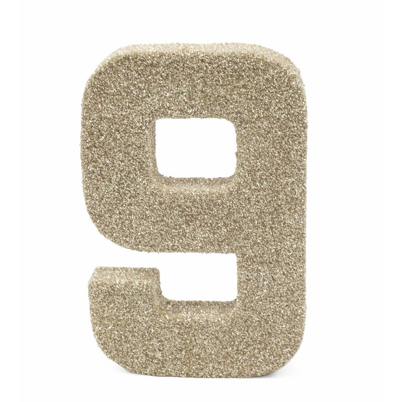8" White Gold Glitter Number 9, Large Glitter Numbers, Jamboree 