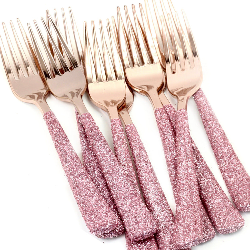 Blush Pink Glittered Rose Gold Fork, Tableware, Jamboree 